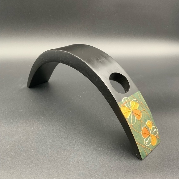 One Bottle Solid Wood Tabletop Balancing Wine Bottle Rack Black Handmade - Picture 1 of 5